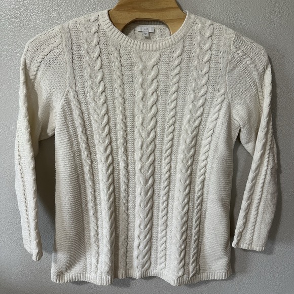 J Jill Sweater Women's Size Medium Chenille Cream Ivory Cable Knit Cozy Warm - Picture 1 of 5